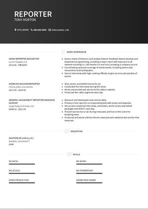 Reporter Resume Sample and Template