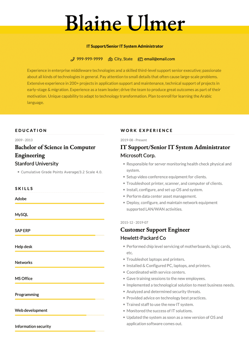 Senior IT System Administrator CV Example and Template