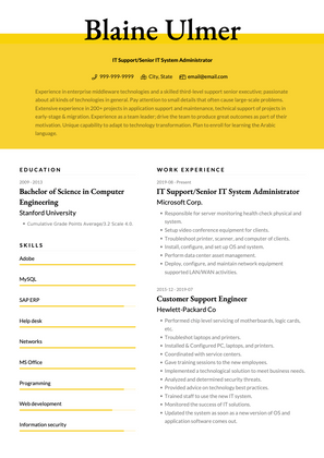 Senior IT System Administrator CV Example and Template