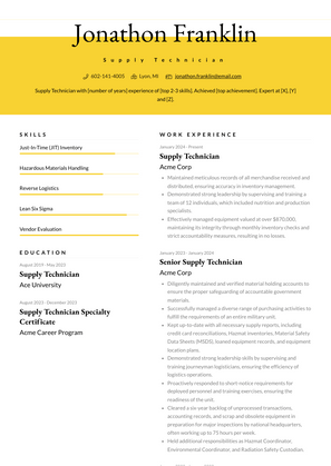 Supply Technician Resume Sample and Template