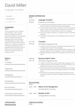 Translator Resume Sample and Template