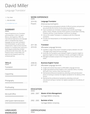 Translator CV Example and Template