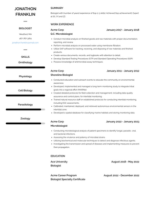 Biologist Resume Sample and Template