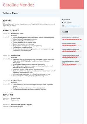 Software Trainer Resume Sample and Template