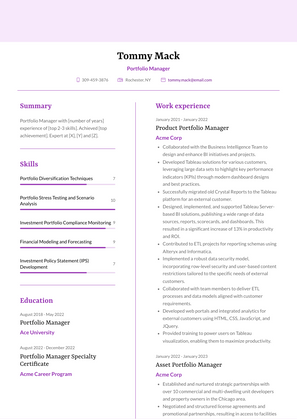 Portfolio Manager Resume Sample and Template