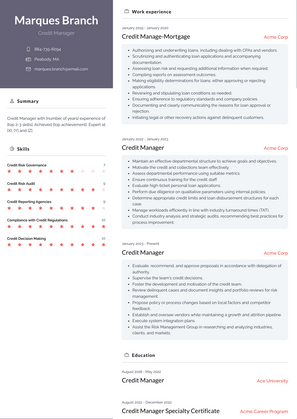 Credit Manager Resume Sample and Template