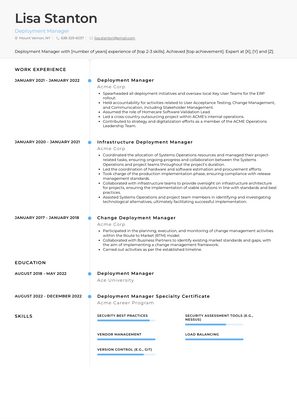 Deployment Manager Resume Sample and Template