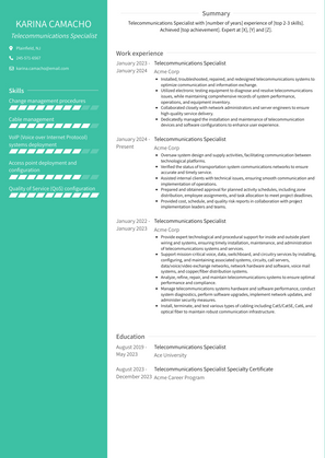 Telecommunications Specialist Resume Sample and Template