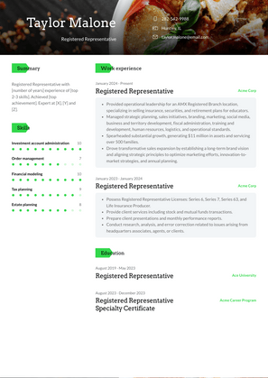 Registered Representative Resume Sample and Template