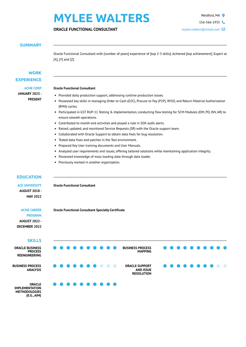 Oracle Functional Consultant Resume Sample and Template