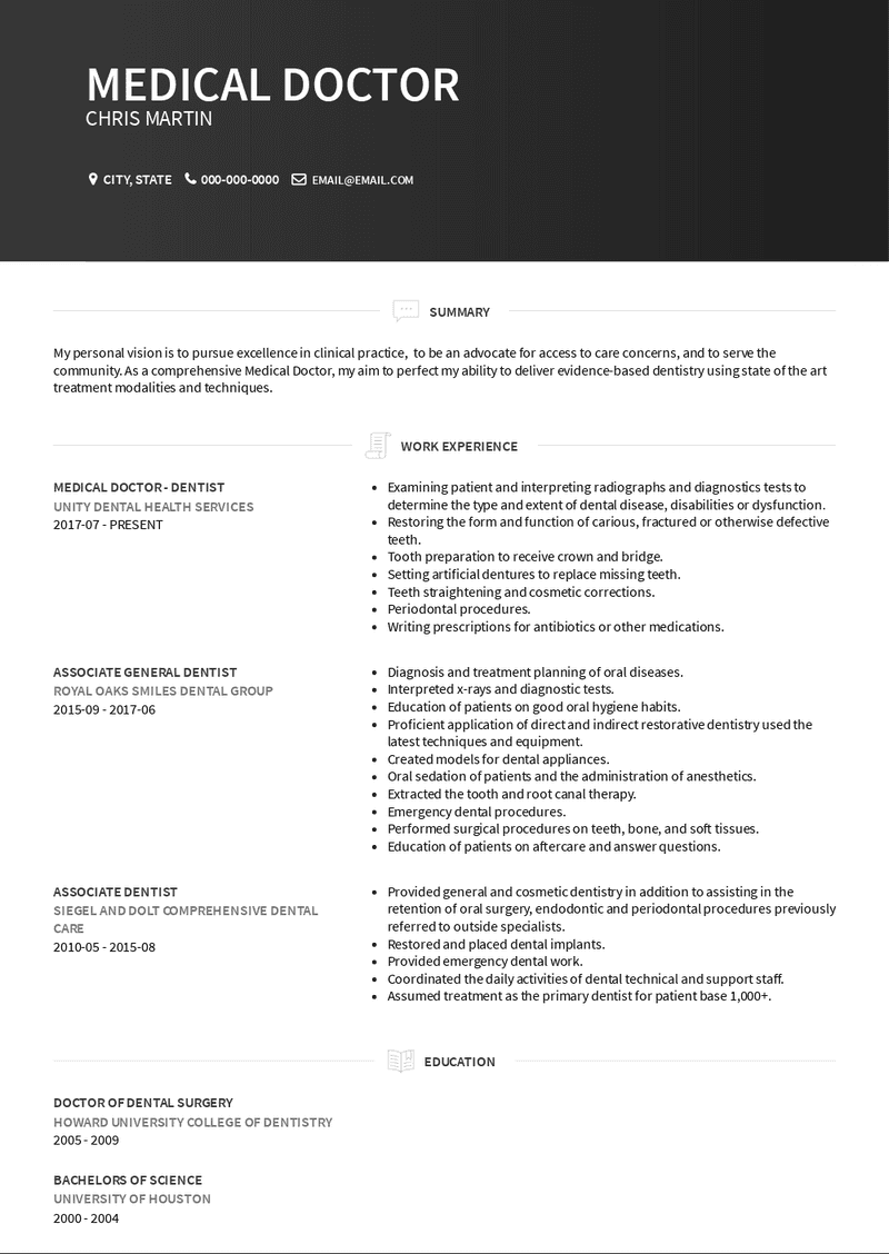 Medical Doctor Resume Samples and Templates  VisualCV