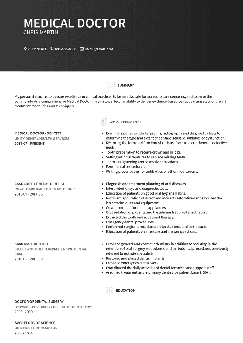 resume examples for medical job