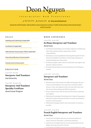Interpreter And Translator Resume Sample and Template
