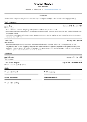 Title Processor Resume Sample and Template