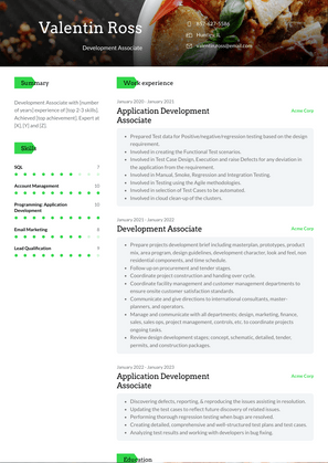 Development Associate Resume Sample and Template
