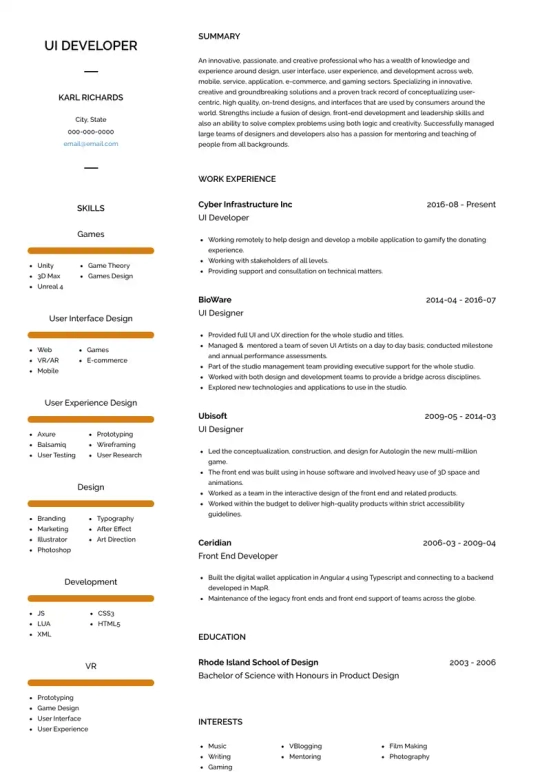 ui resume skills