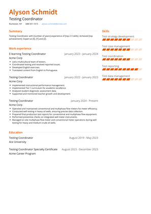 Testing Coordinator Resume Sample and Template