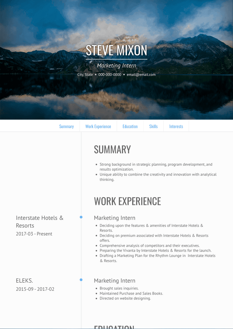 Marketing Intern Resume Sample and Template