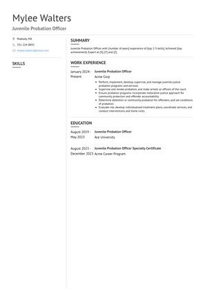 Juvenile Probation Officer Resume Sample and Template