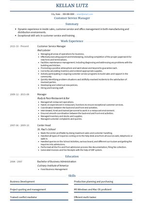 Customer Service Manager Resume Sample and Template