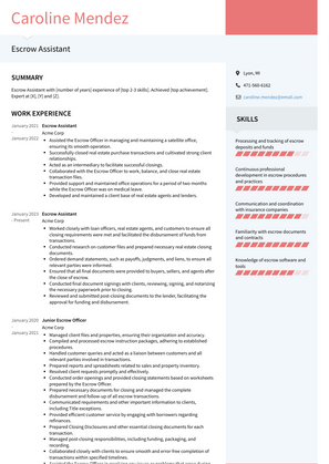 Escrow Assistant Resume Sample and Template
