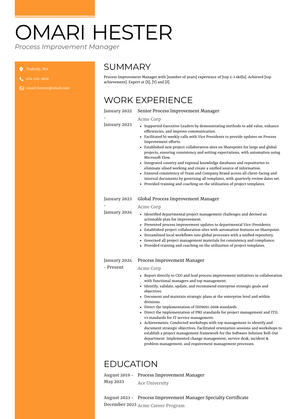 Process Improvement Manager Resume Sample and Template