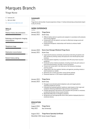 Triage Nurse Resume Sample and Template