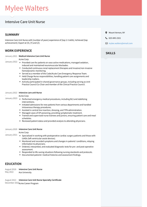 Intensive Care Unit Nurse Resume Sample and Template