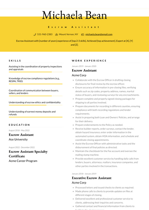 Escrow Assistant Resume Sample and Template