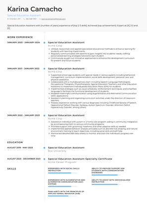 Special Education Assistant Resume Sample and Template