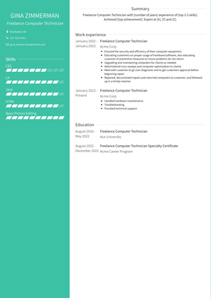 Freelance Computer Technician Resume Sample and Template