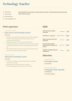 Technology Teacher Resume Sample and Template