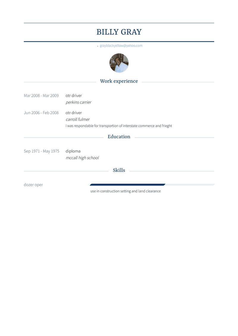 Otr Driver Resume Sample and Template
