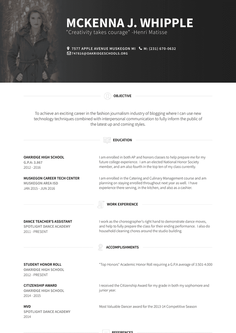 Dance Teacher's Assistant Resume Sample and Template