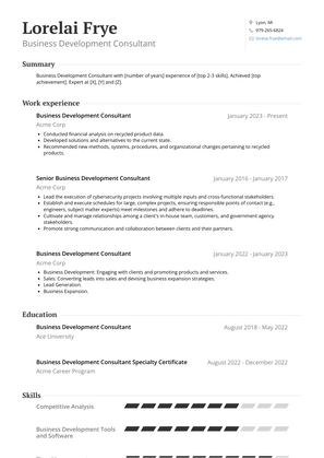 Business Development Consultant Resume Sample and Template