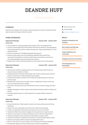 Department Manager Resume Sample and Template