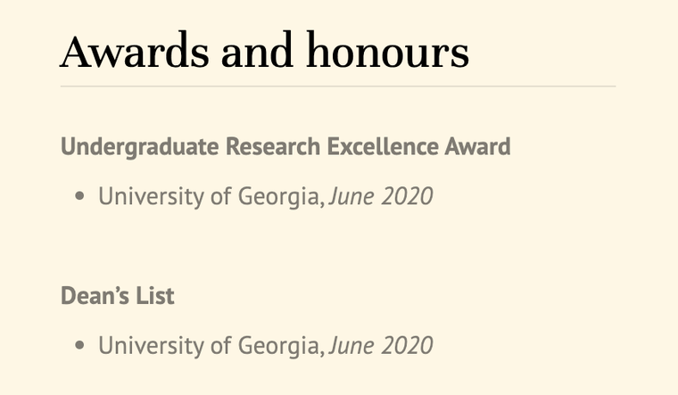 Awards: Graduate student CV