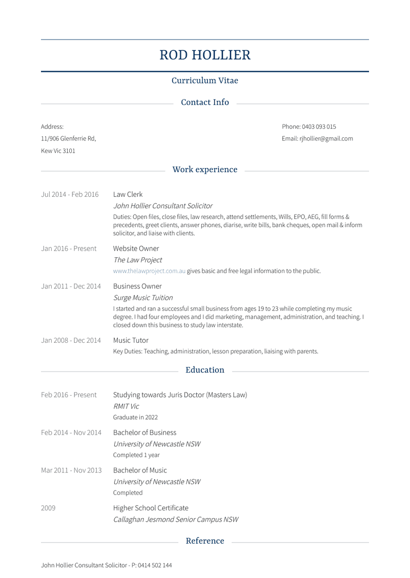 Law Clerk Resume Sample and Template