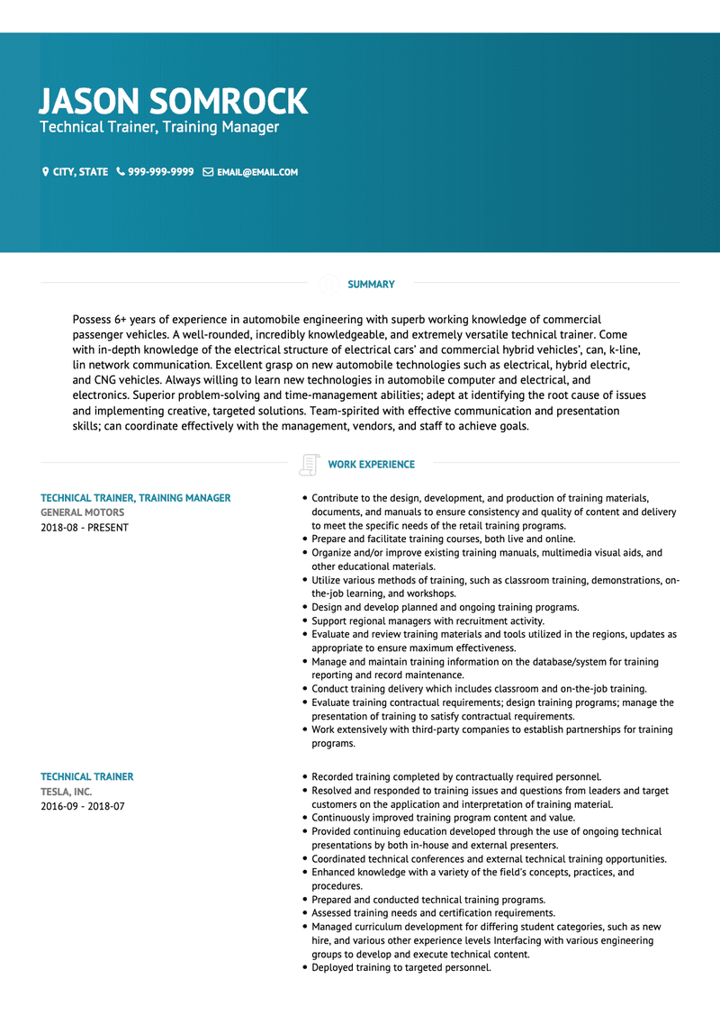 Training Manager CV Example and Template