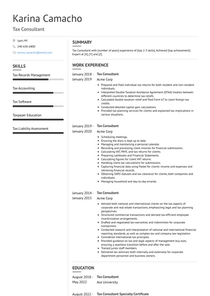 Tax Consultant Resume Sample and Template