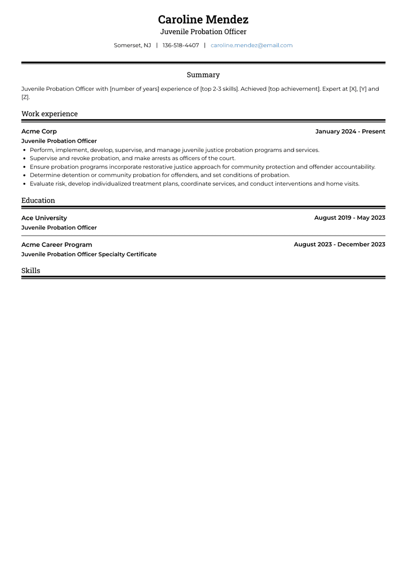 Juvenile Probation Officer Resume Sample and Template