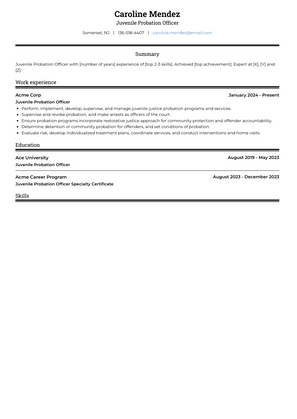 Juvenile Probation Officer Resume Sample and Template