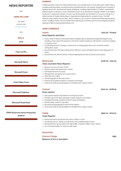 News Reporter Resume Sample and Template