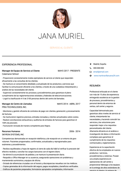 Servicio al cliente Resume Sample and Template