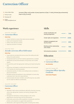 Correction Officer Resume Sample and Template