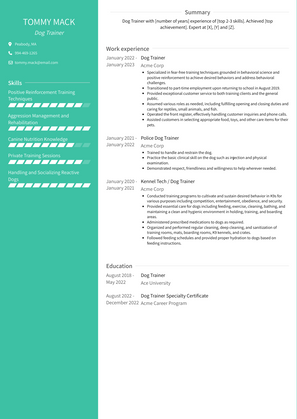 Dog Trainer Resume Sample and Template