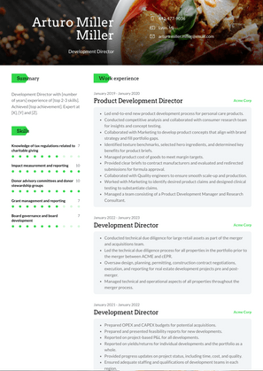 Development Director Resume Sample and Template