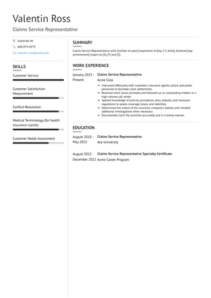 Claims Service Representative Resume Sample and Template