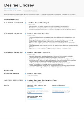 Product Developer Resume Sample and Template