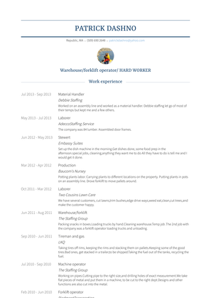 Material Handler Resume Sample and Template